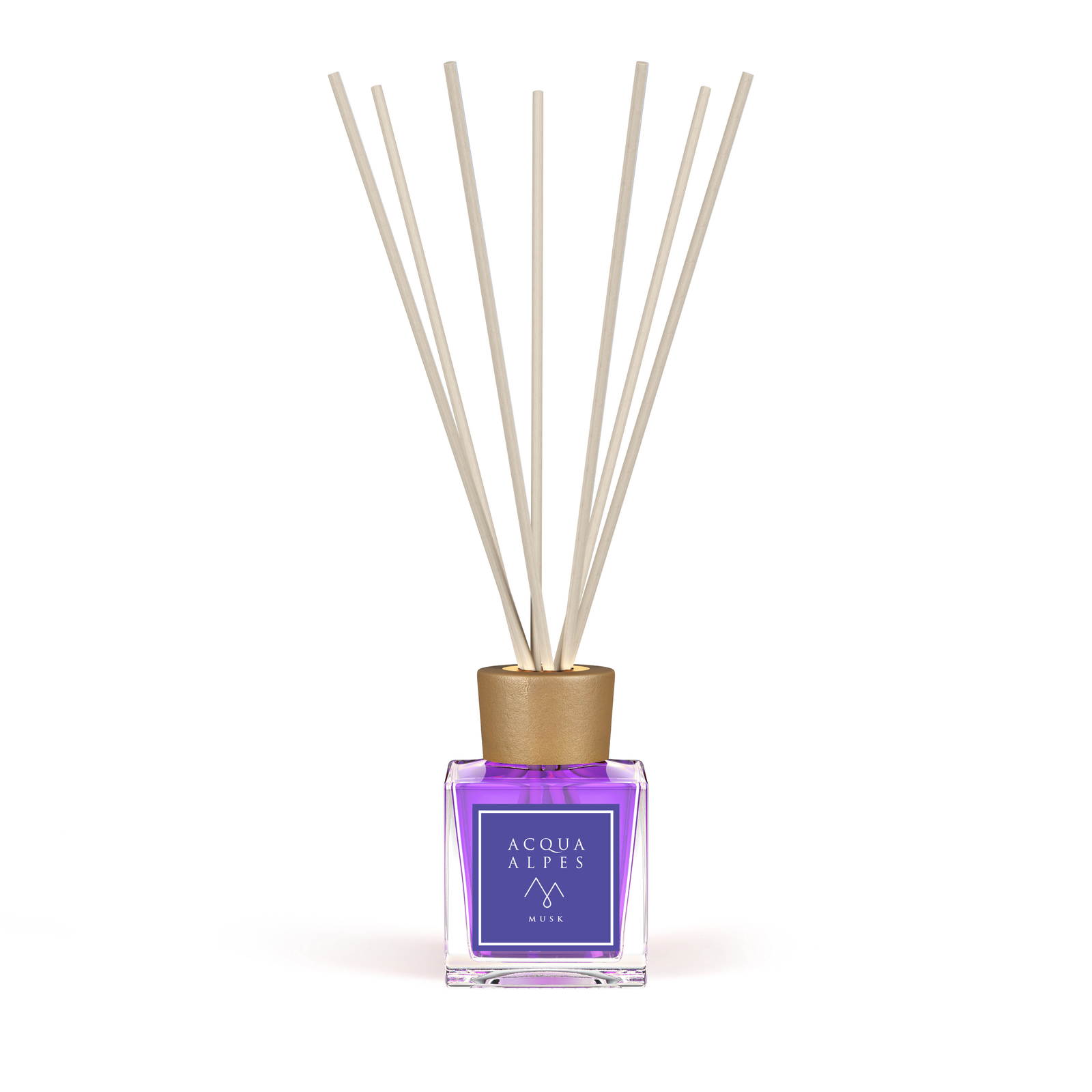 Acqua Alpes Raumduft Musk 200ml mit goldfarbenem Verschluss und Holzstäbchen